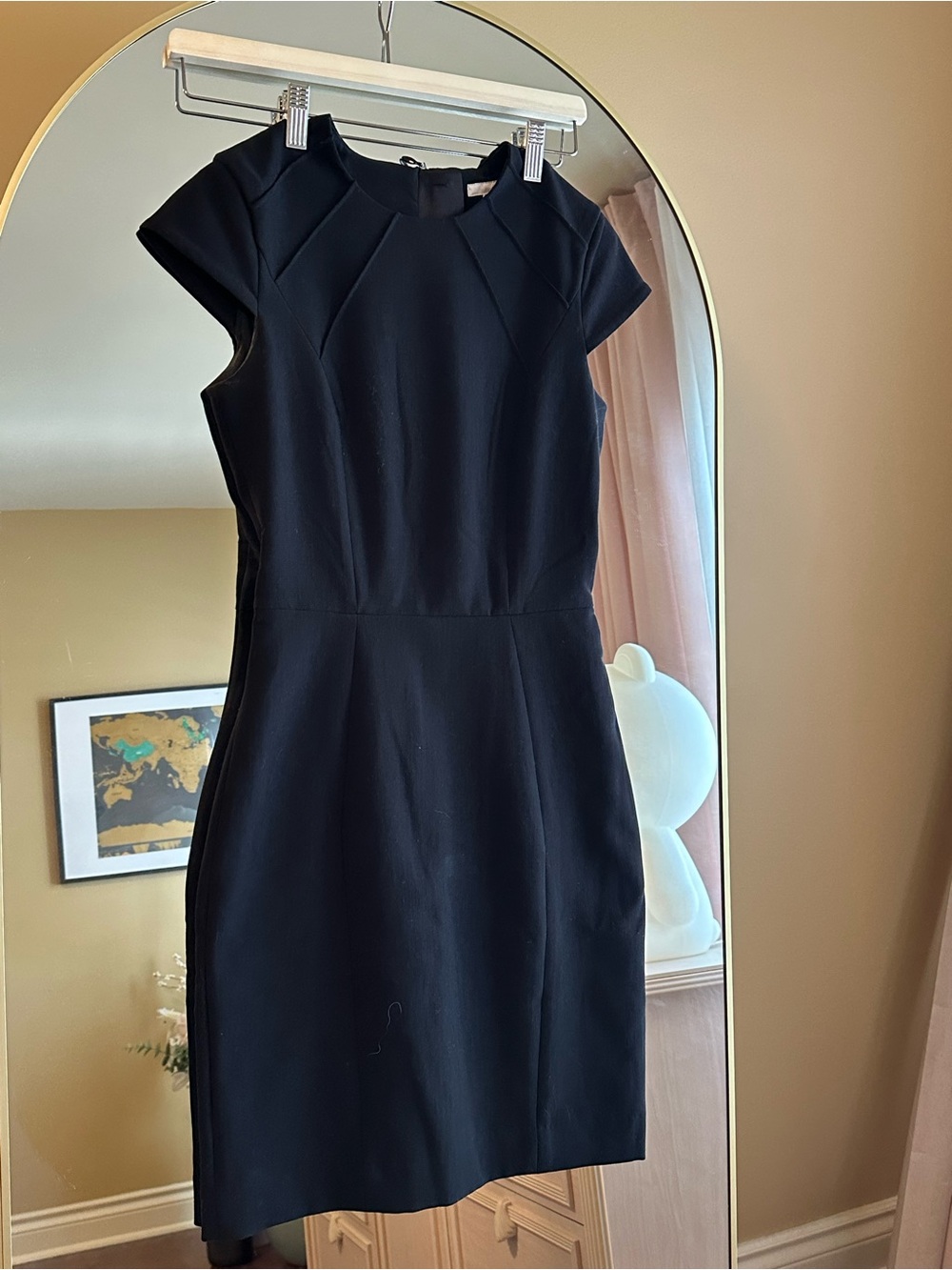 H&M Black Cap-Sleeve Midi Sheath Dress
